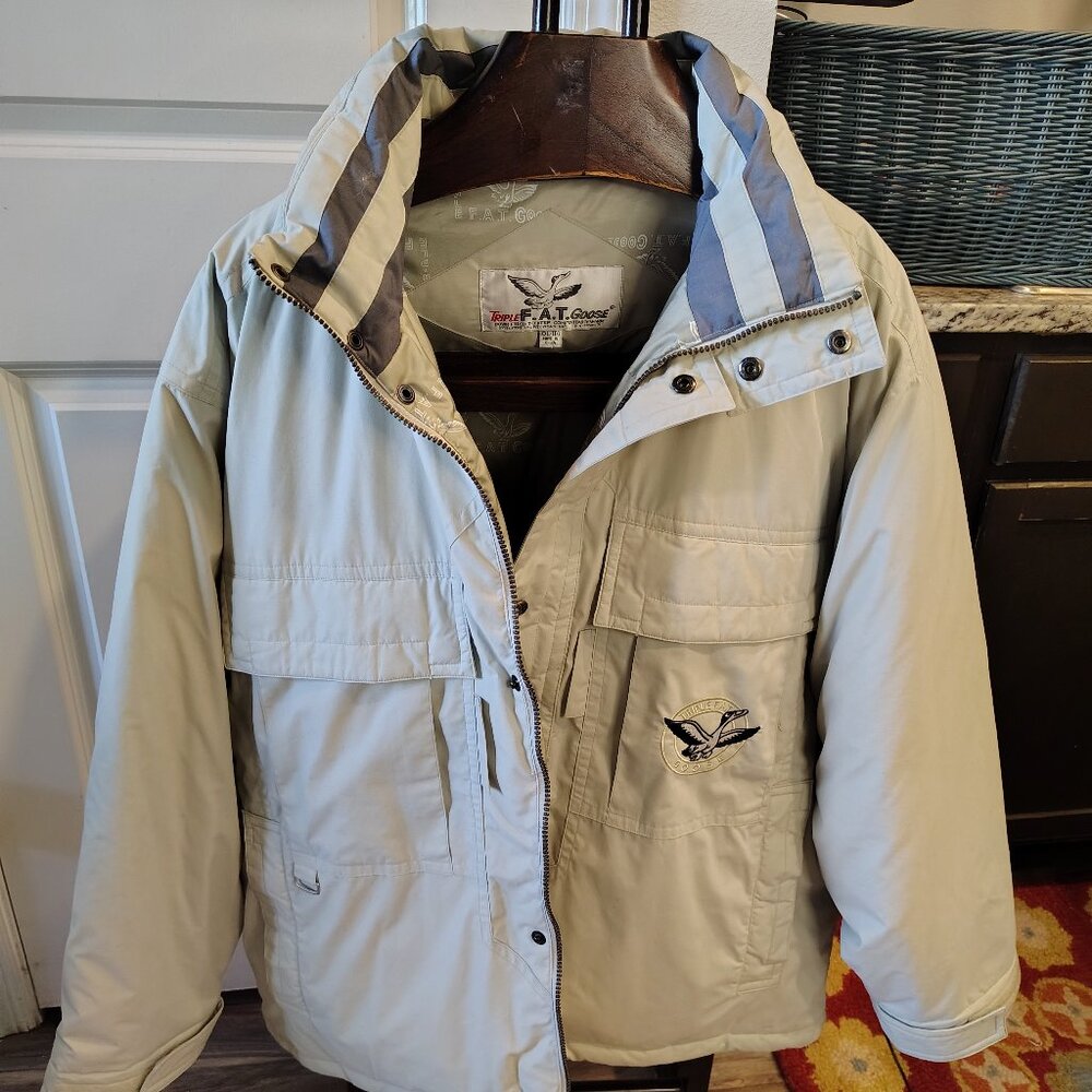 Vintage Triple FAT Goose Navy Blue Down Puffer Parka Jacket Men's Size Medium